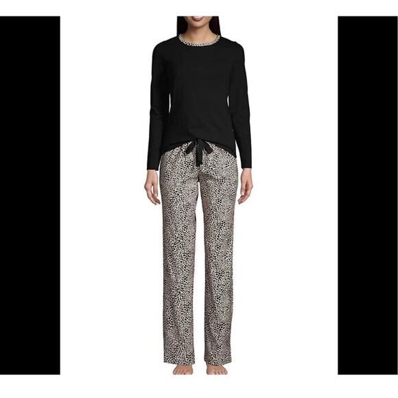 Lands End NEW Size Medium Alabaster Leopard 2 Piece Pajama Set - Picture 1 of 5